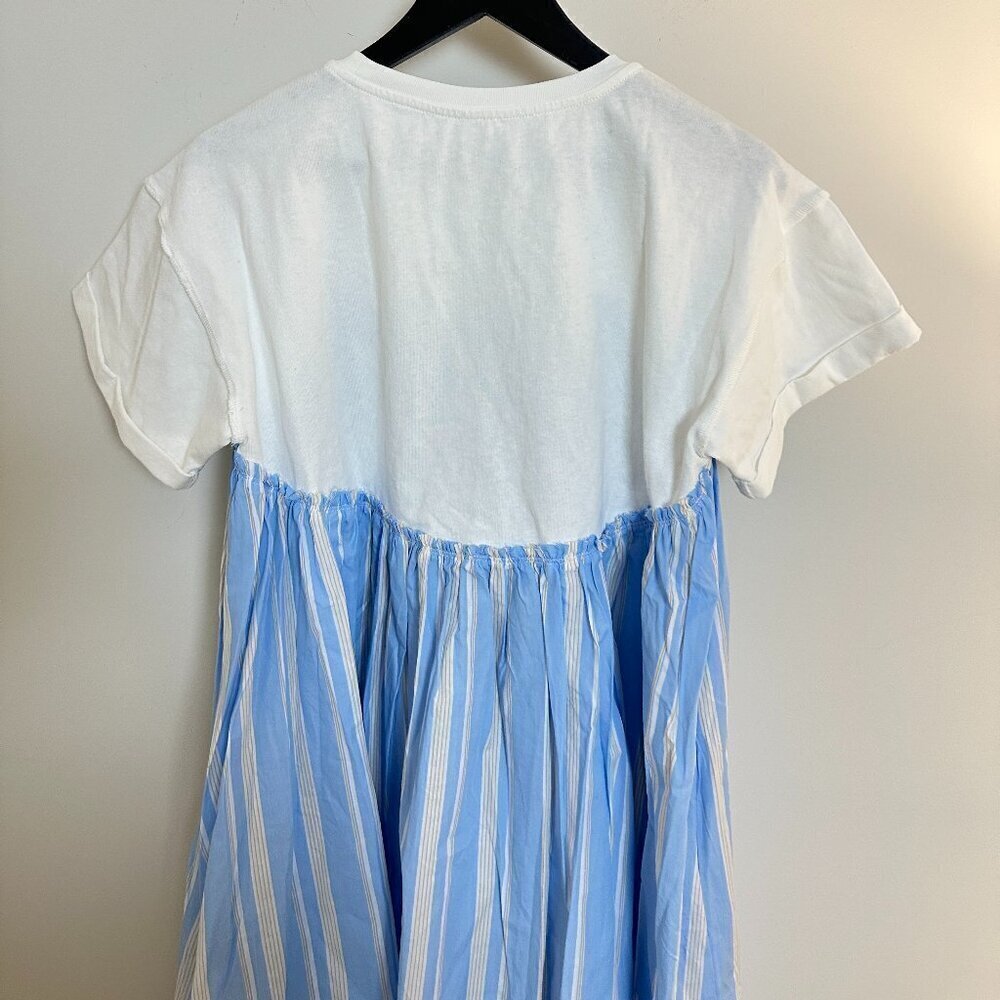 WISHLIST Nordstrom Stripe Twofer Mixed Media Cotton Babydoll Dress in Blue Combo - Picture 7 of 10